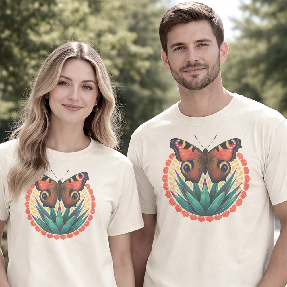 Eye-Spot Butterfly Perched on Agave Flower Wreath Tee